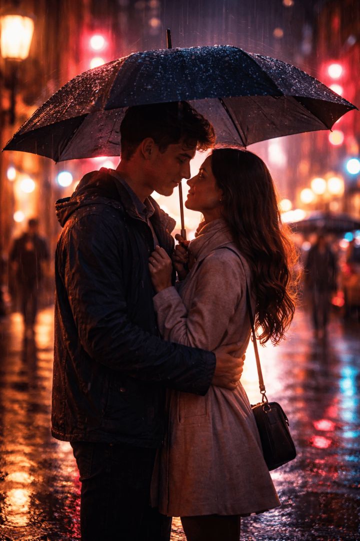 A rainy night embrace love wallpaper