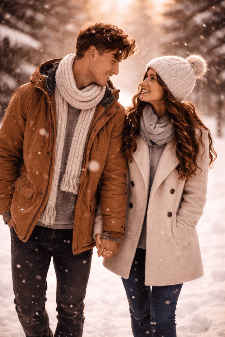 A winter walk together love wallpaper