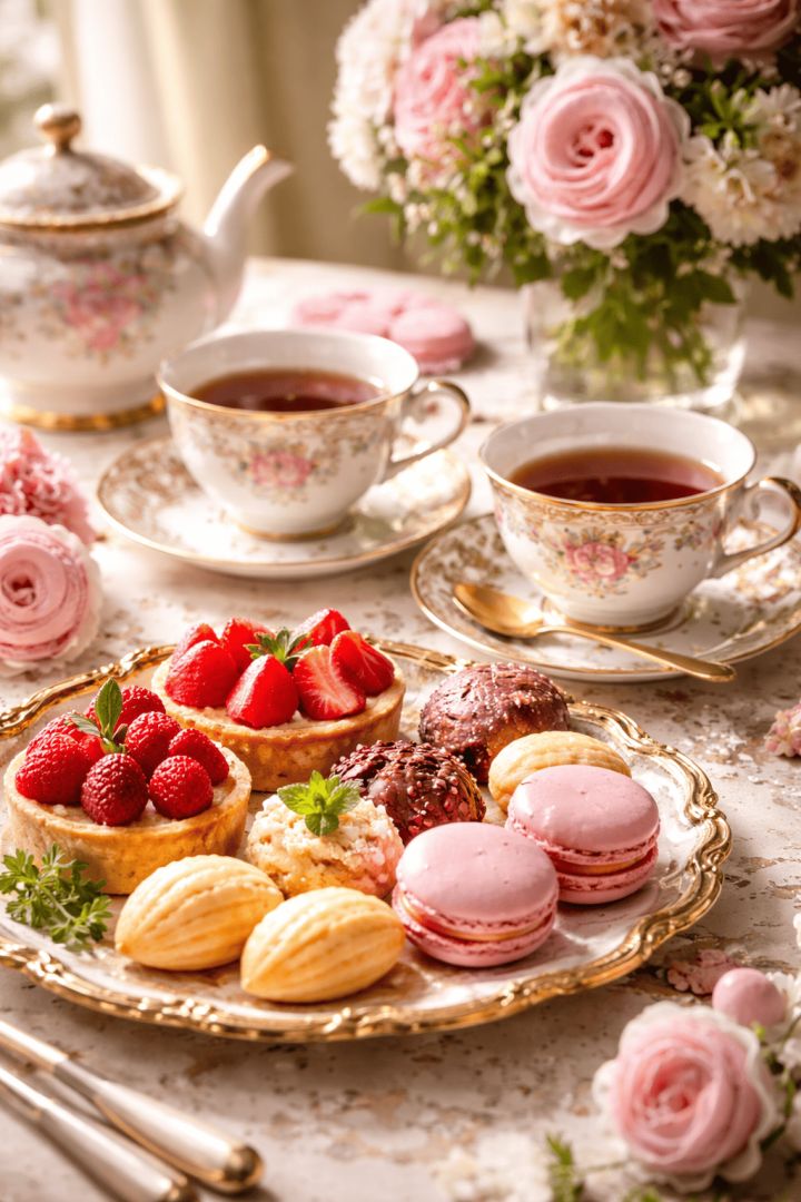Afternoon tea with delicate desserts food wallpaper