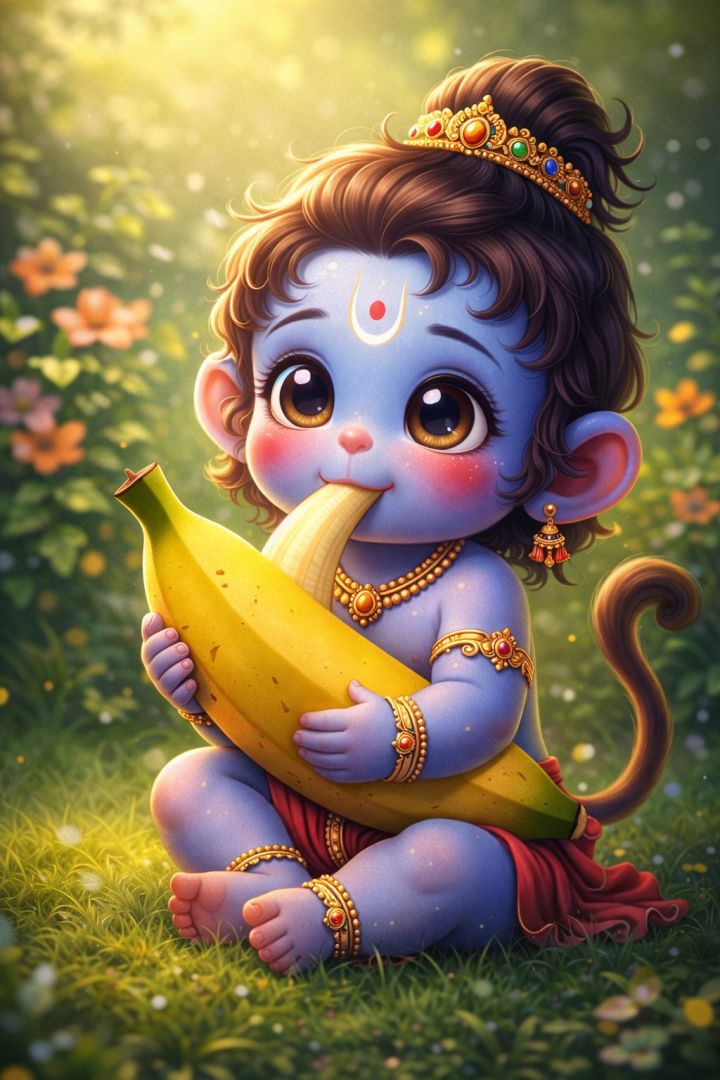 Baby Hanuman with a banana god wallpaper