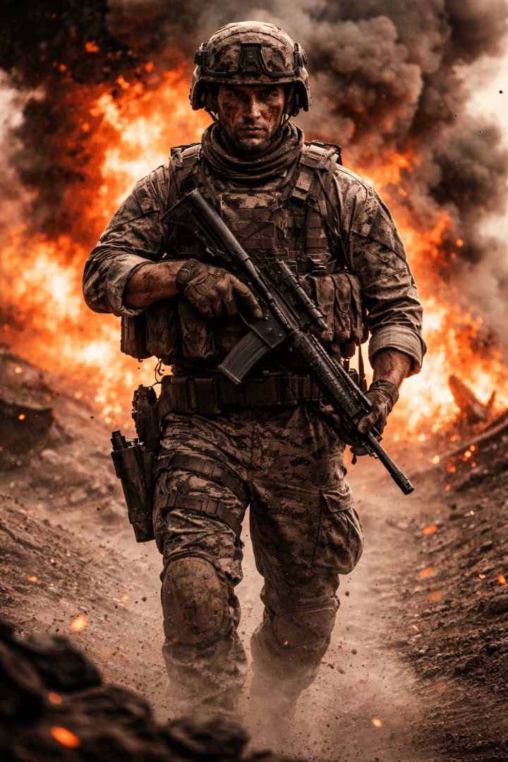 Battle-hardened soldier in the flames game wallpaper