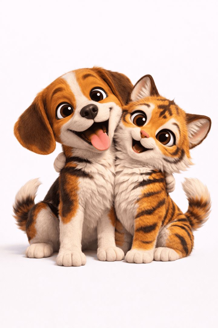 Beagle and kitten buddy pose 3d  wallpaper wallpaper