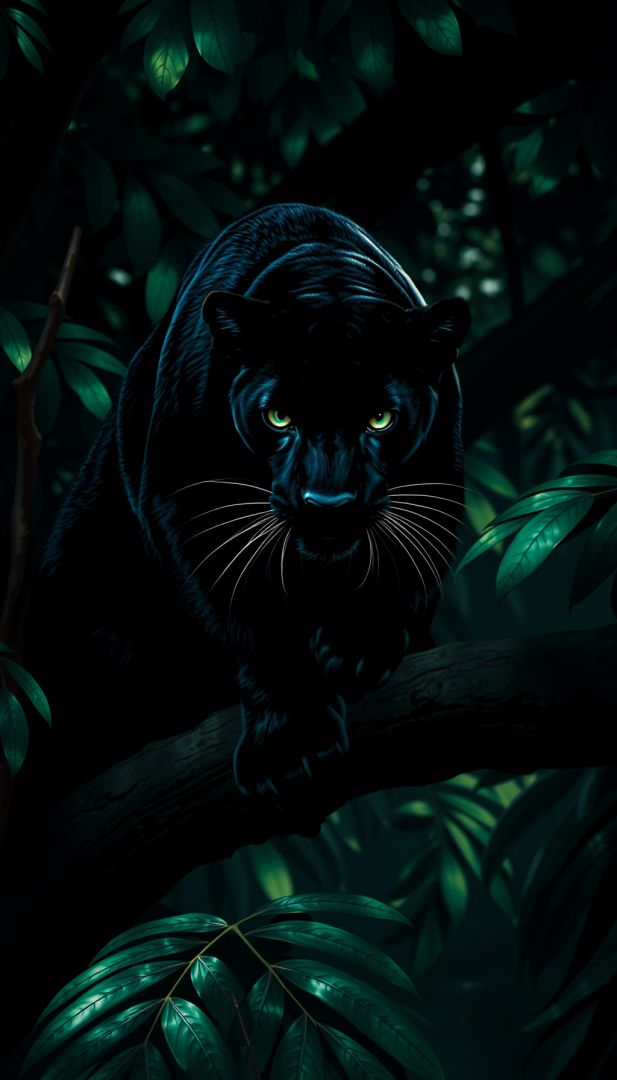 Black Panther Perched On Tree Branch Dark Art Jungle Dappled Light ANDROID 26032428 wild wallpaper