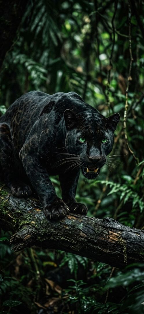 black panther perched on tree branch wild wallpaper