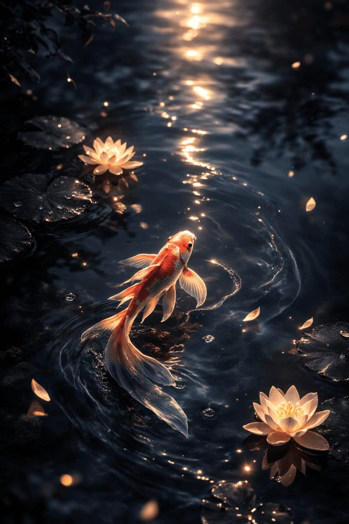 Dreamy Koi Fish Mobile Wallpaper  Cinematic Lighting & Calm Theme patakapix aquatic animals wallpaper