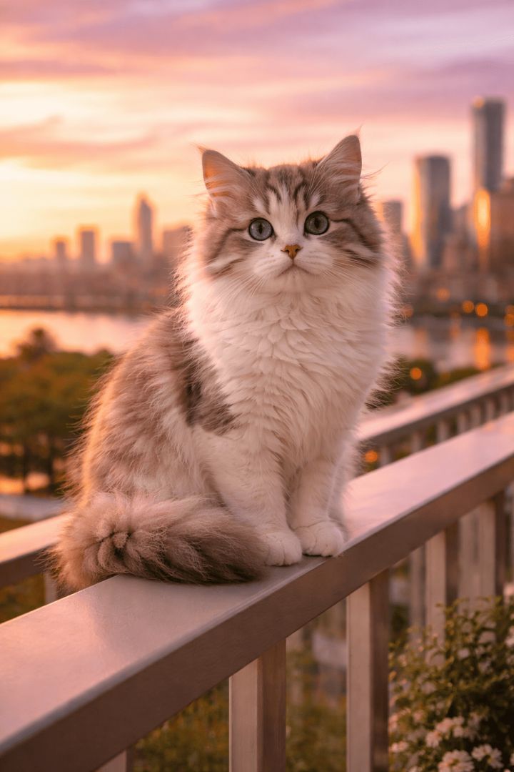 Cat on balcony at sunset cat wallpaper