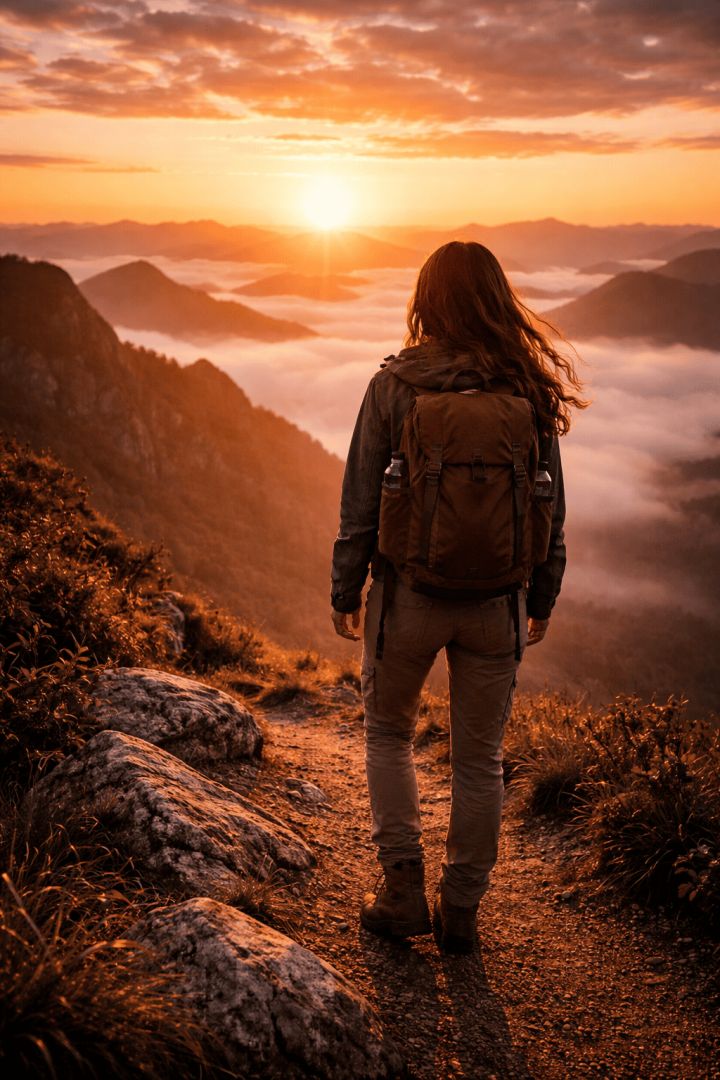 Chasing sunrise on misty peaks adventure wallpaper