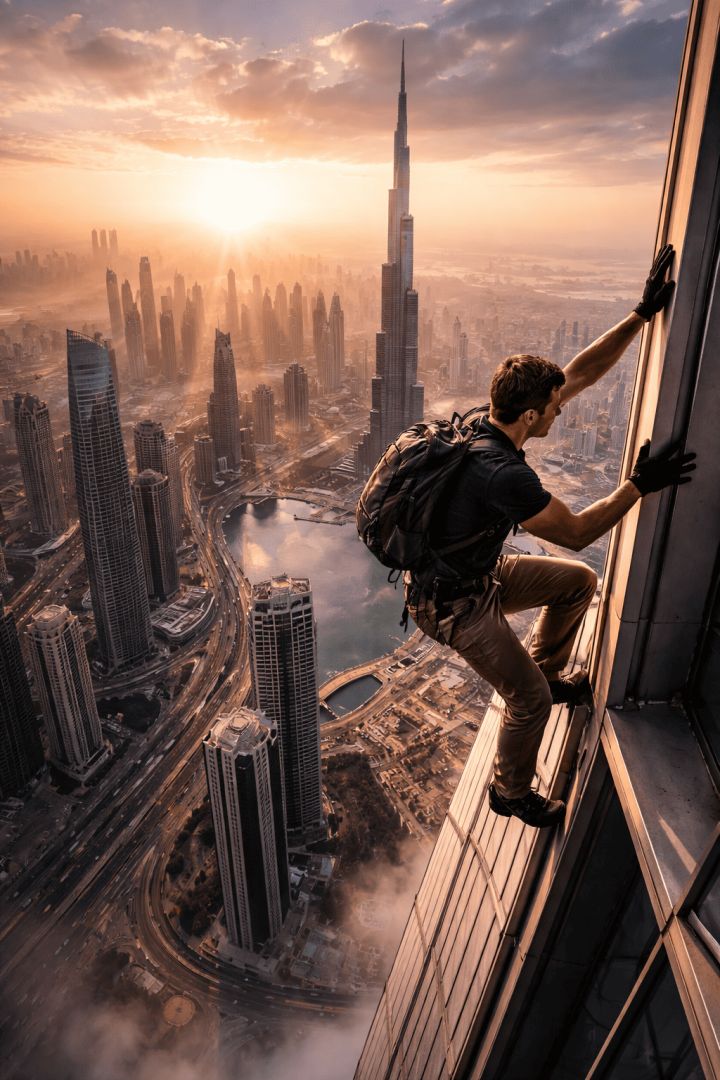 Climbing the Dubai skyline at dawn adventure wallpaper