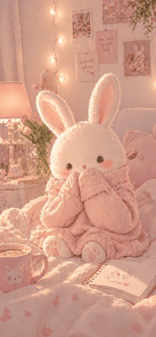 Cozy bunny haven in pastel hues cute wallpaper