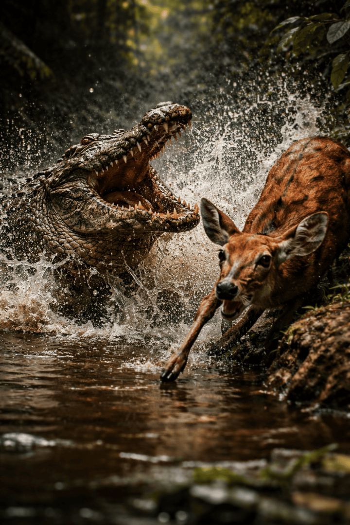 Crocodile strikes in jungle ambush wild wallpaper