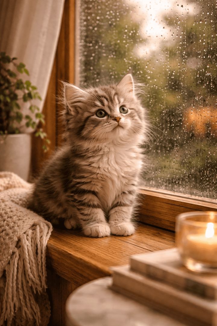 Curious kitten by the window cat wallpaper