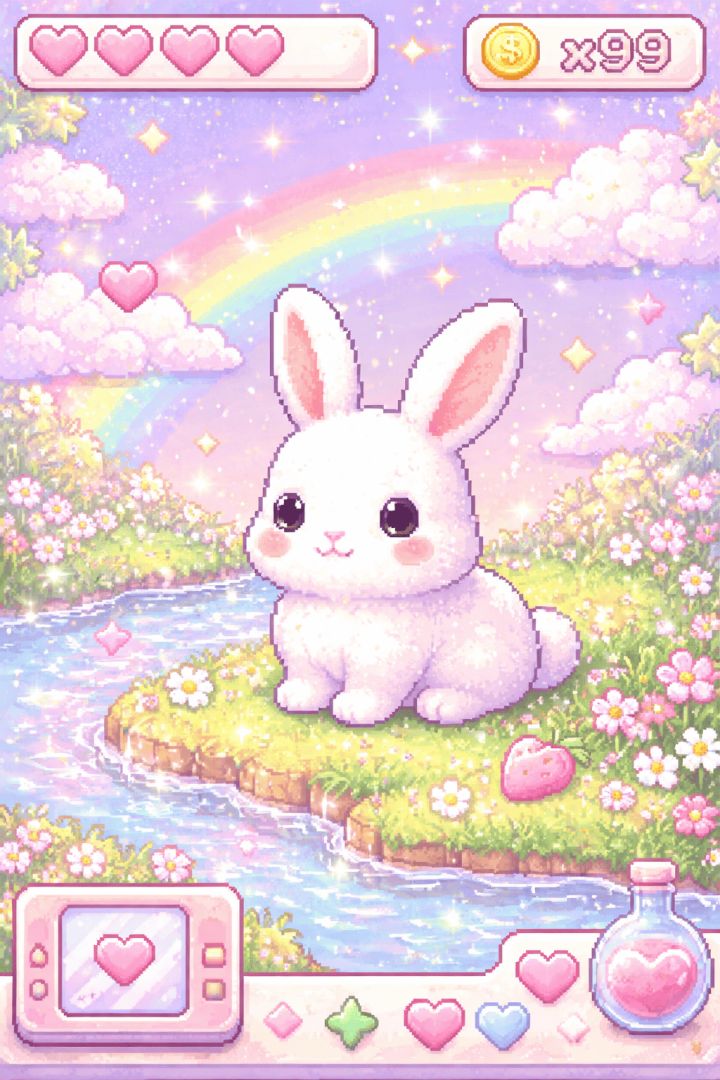 Cute bunny in pastel game world easter wallpaper wallpaper