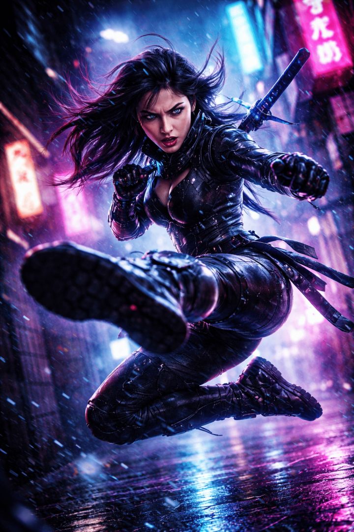 Cyber ninja in neon Tokyo alley game wallpaper