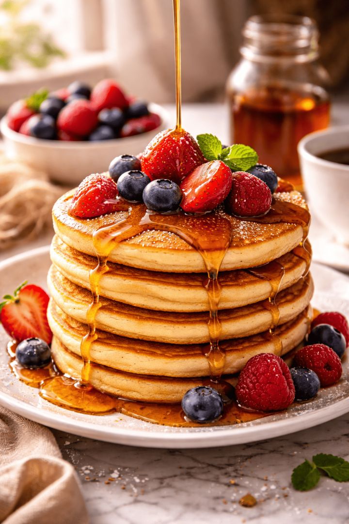 Deliciously stacked morning pancakes food wallpaper