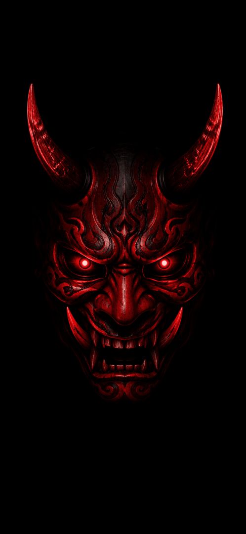 Demonic oni mask in dark glow wallpaper