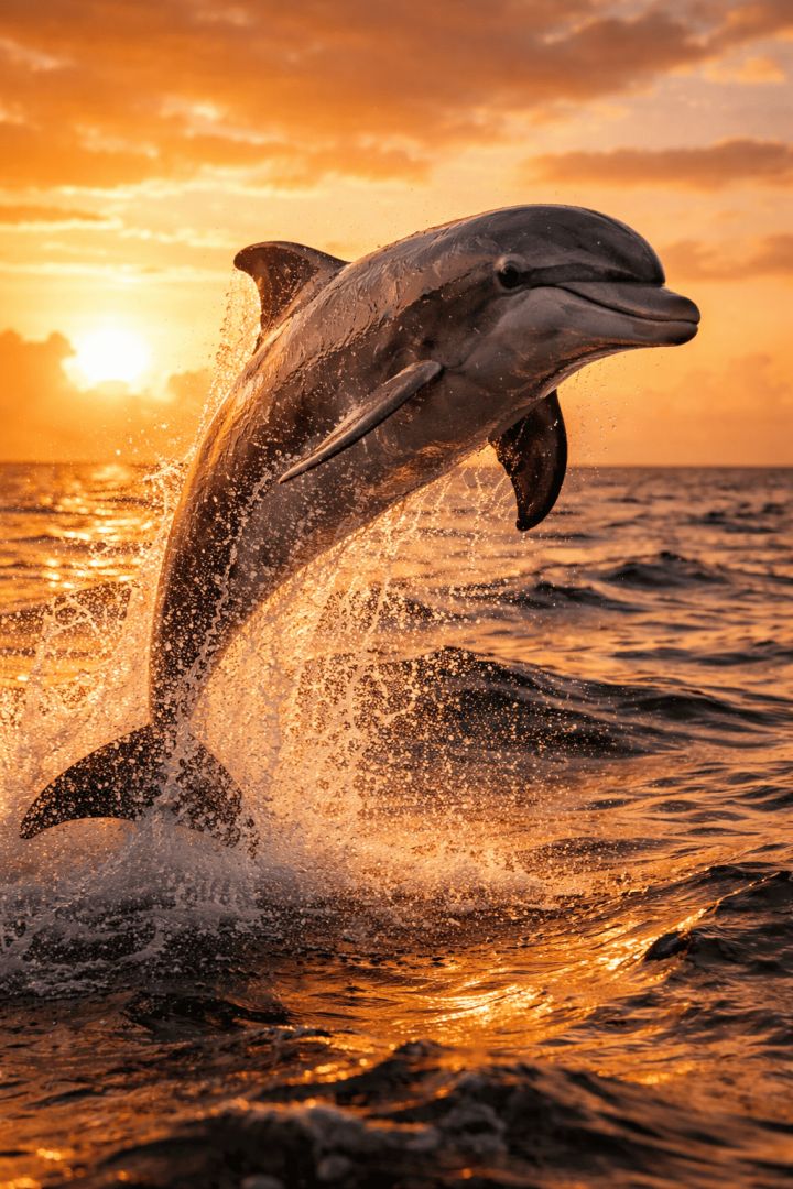 Dolphin leap at sunset aquatic animals wallpaper