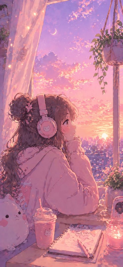 Dreamy sunset in a pastel room cute wallpaper