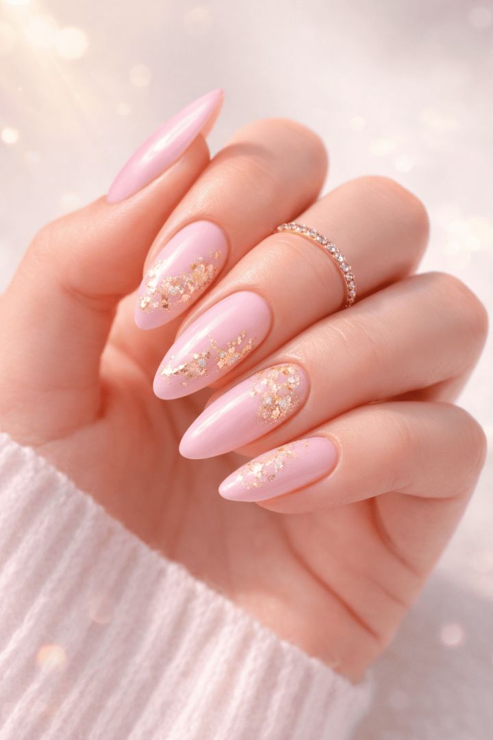Elegant pink nails with gold details spring nails wallpaper