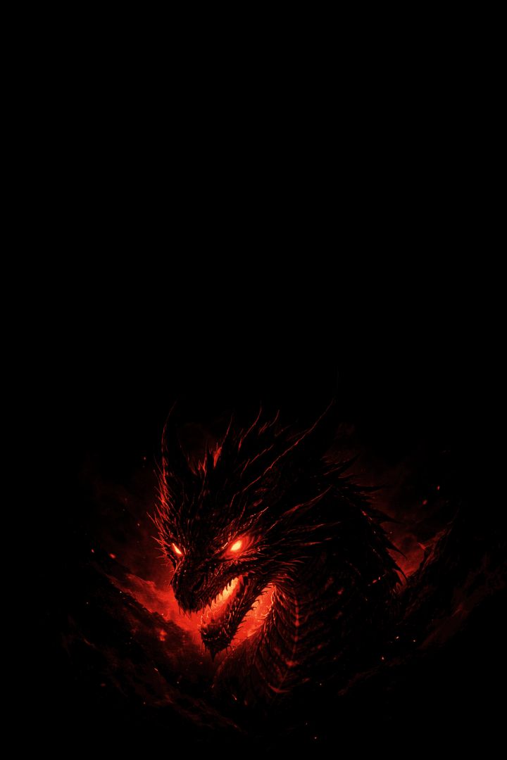 Fiery dragon emerging from shadows mythic creature wallpaper