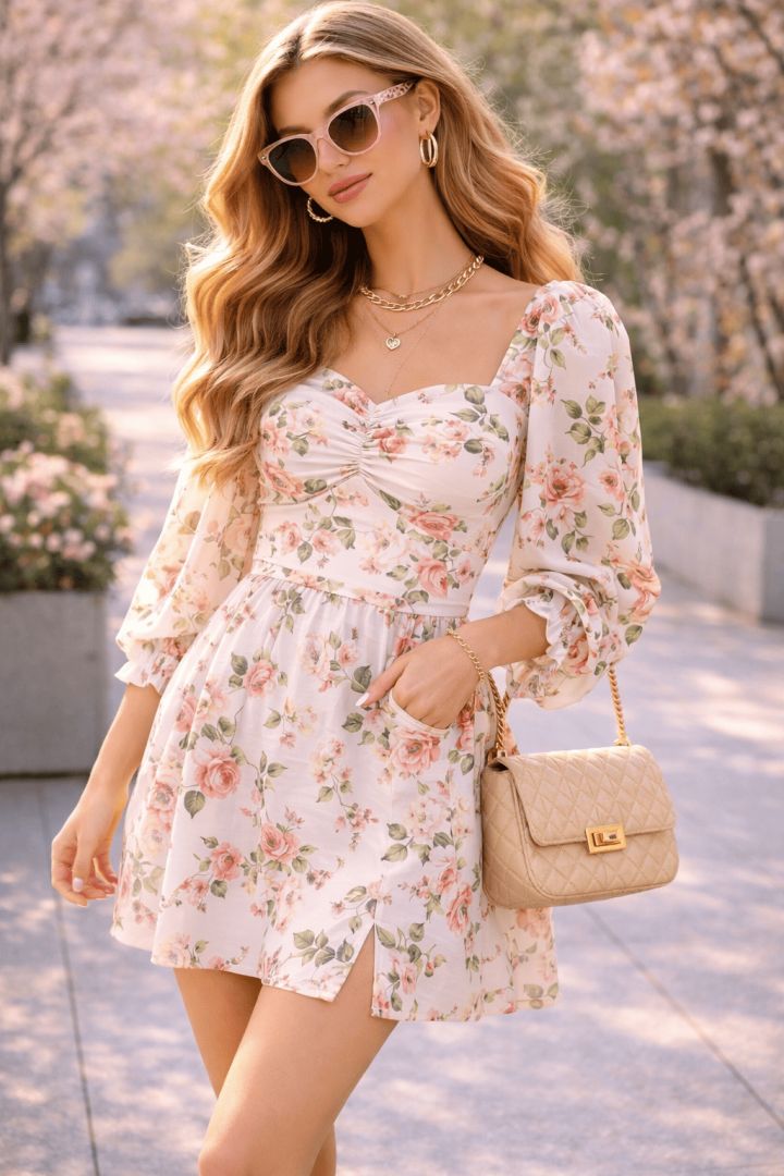 Floral elegance in the sunshine spring and stylish outfit wallpaper