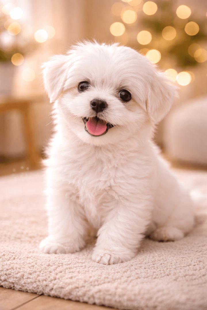 Fluffy Maltese puppy on plush rug dog wallpaper