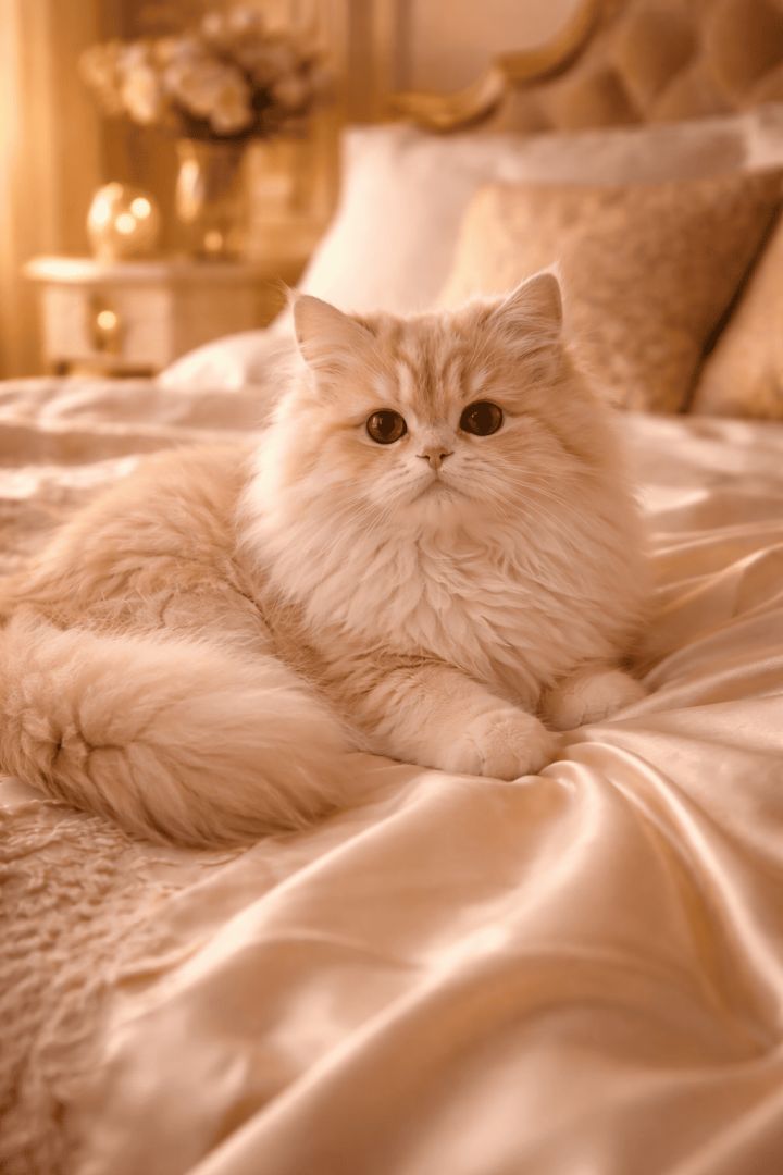 Fluffy Persian cat on luxury bed cat wallpaper