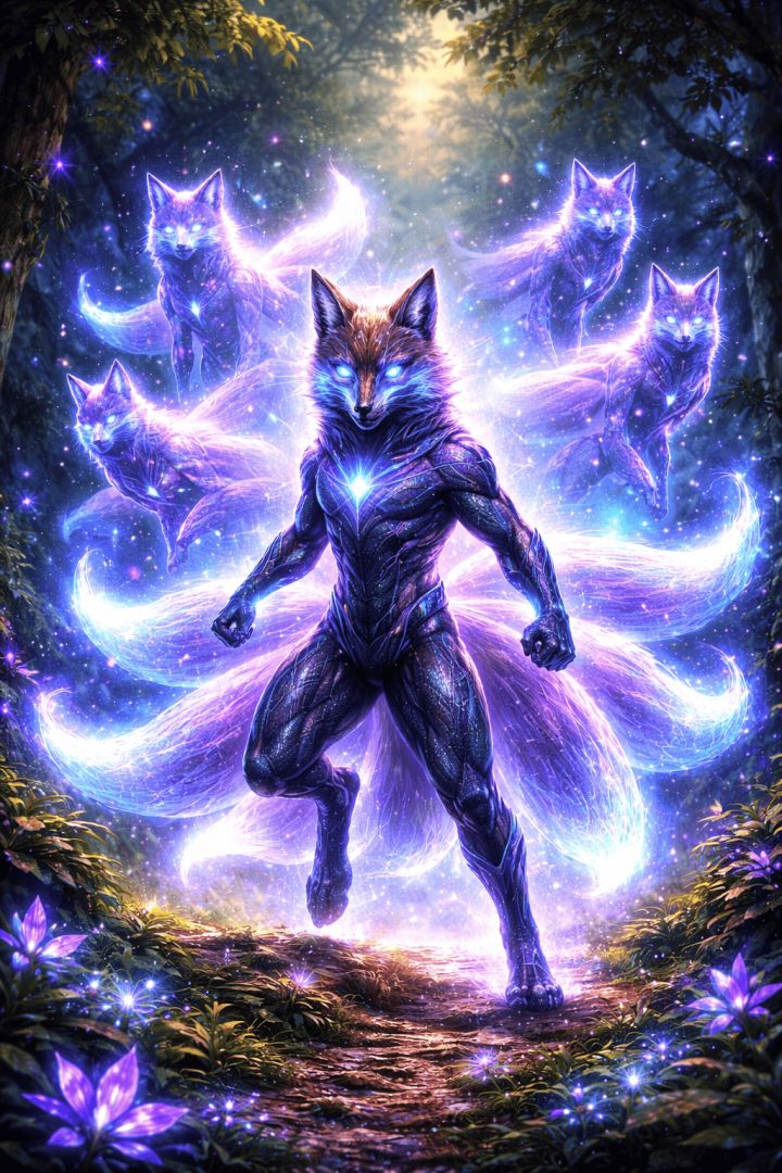 Fox superhero in enchanted forest warrior wallpaper