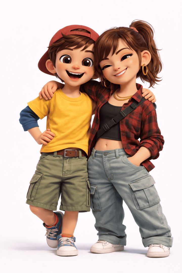 Friendly duo in vibrant attire 3d  wallpaper wallpaper