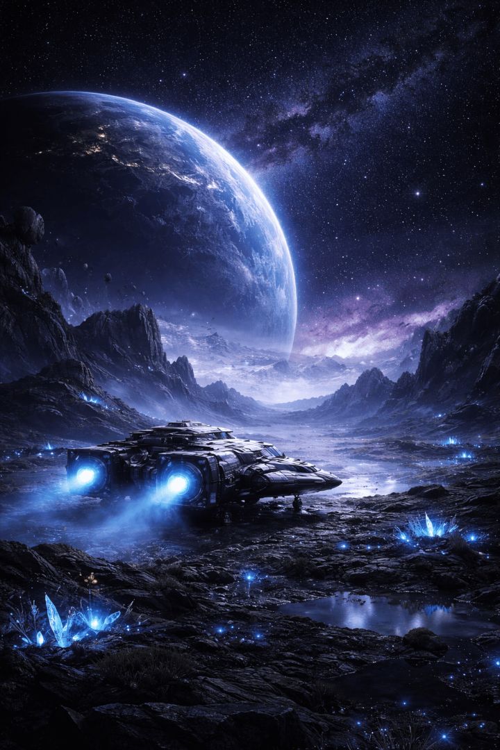 Futuristic landing on an alien world space wallpaper