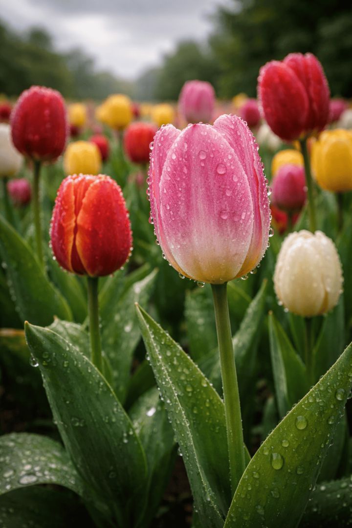 Glistening tulips after the rain flowers wallpaper