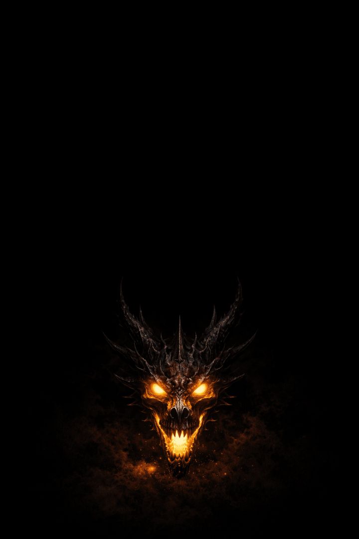 Glowing dragon skull in darkness mythic creature wallpaper