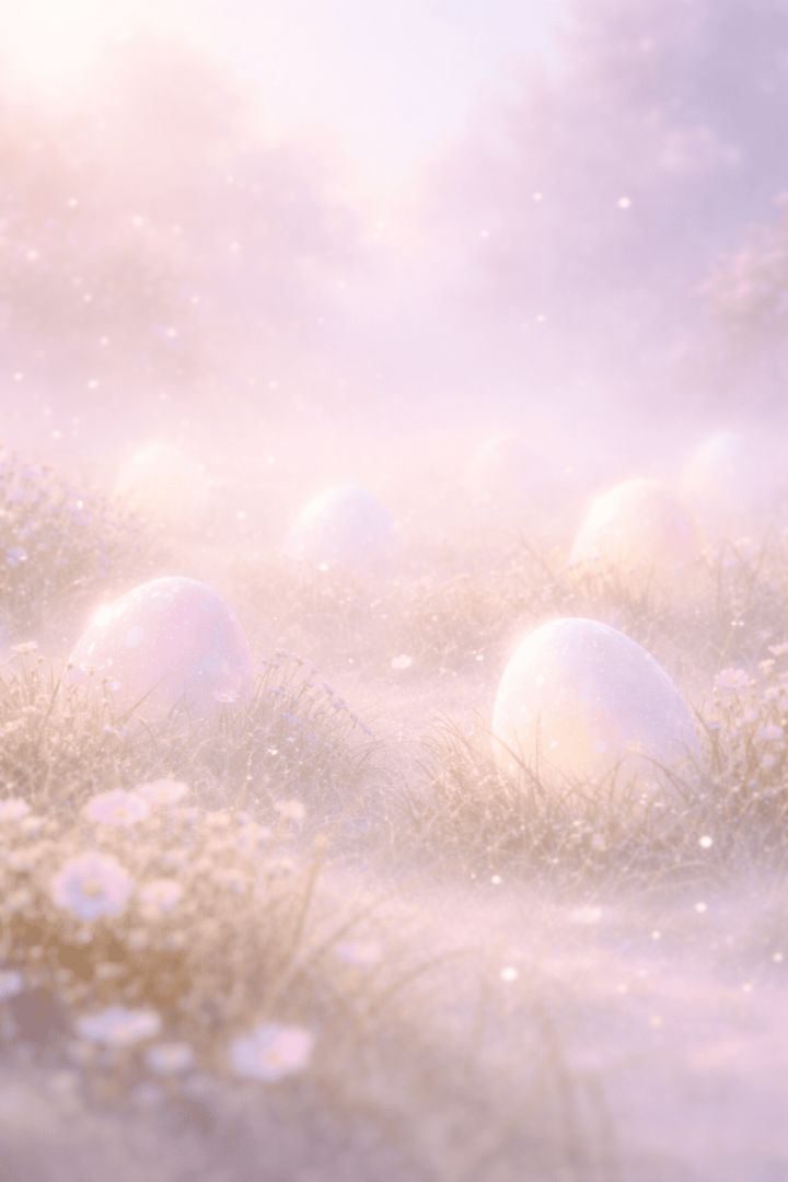 Glowing eggs in a misty meadow easter wallpaper wallpaper