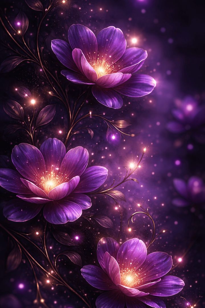 Glowing lavender blooms in twilight abstract wallpaper