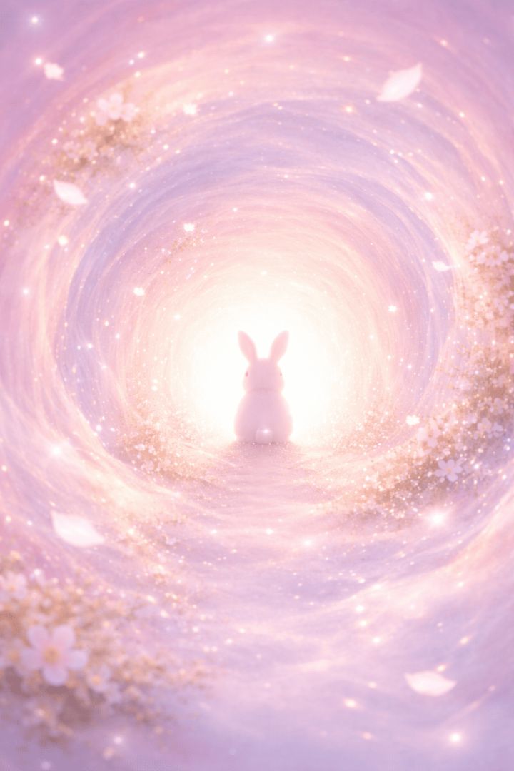 Glowing rabbit in a pastel tunnel easter wallpaper wallpaper