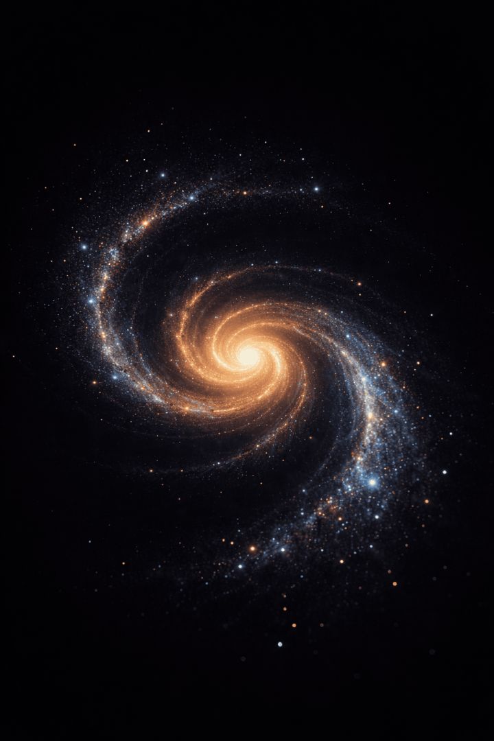 Glowing spiral of golden-blue particles abstract wallpaper