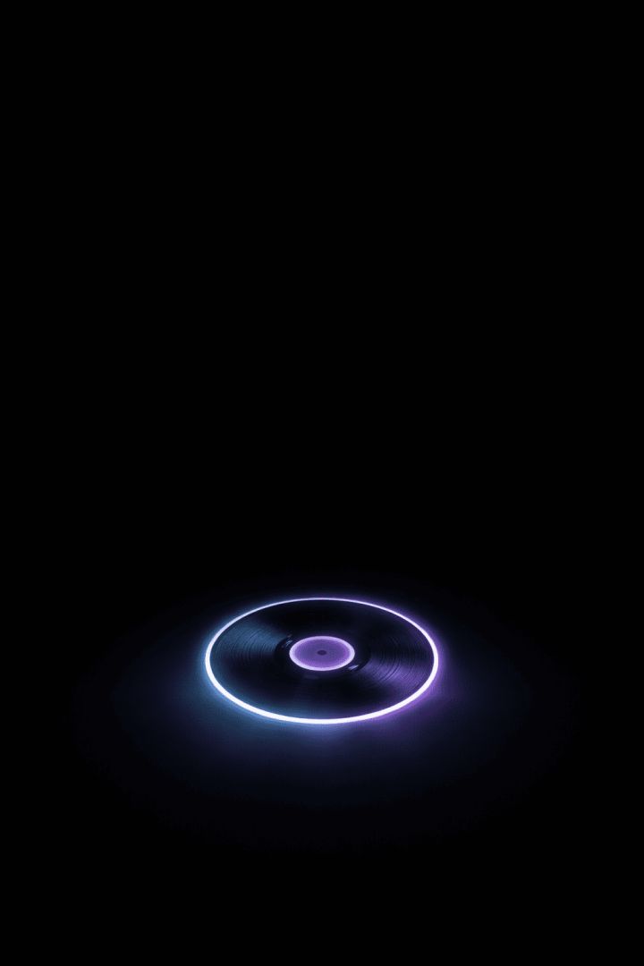 Glowing vinyl record with neon ring music wallpaper