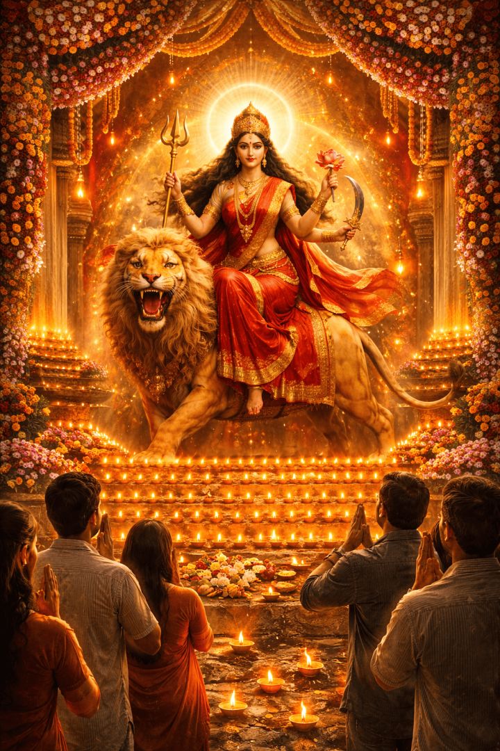 Grand Durga idol at Navratri pandal god wallpaper