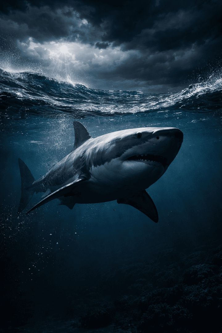 Great white shark in stormy seas aquatic animals wallpaper