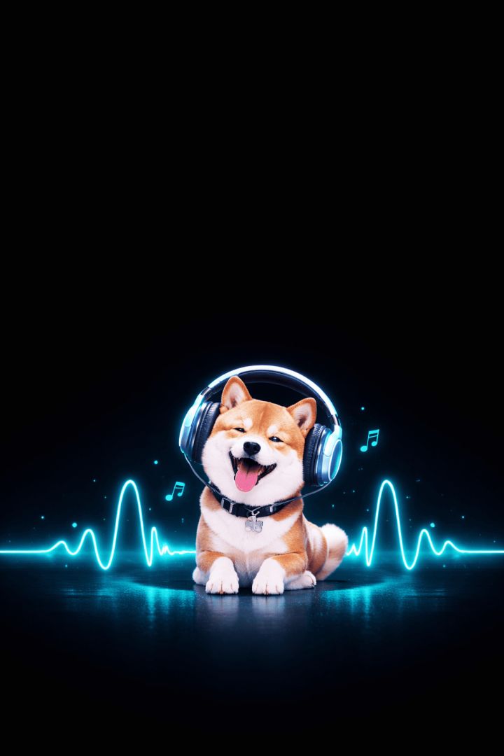 Happy Shiba Inu with glowing soundwave music wallpaper