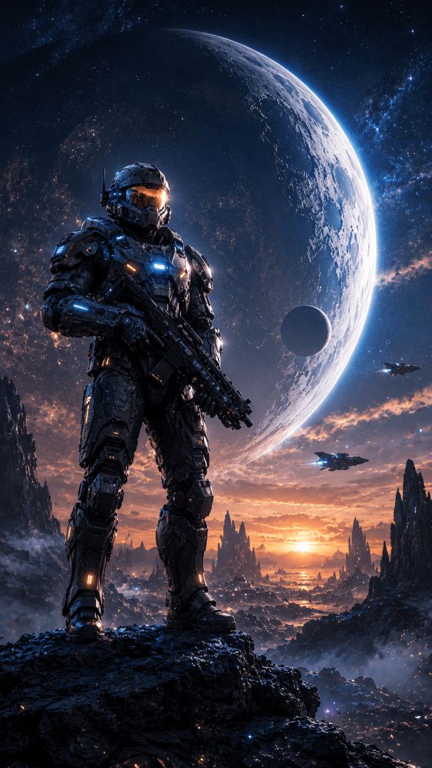 Heroic sentinel on alien world game wallpaper