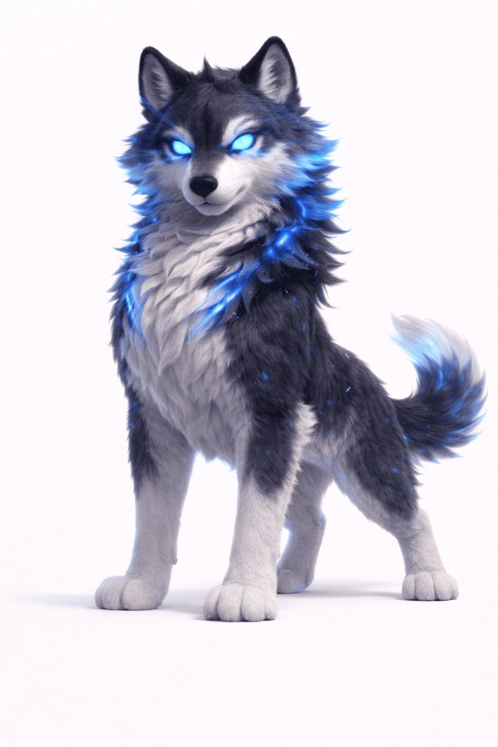Heroic wolf with glowing blue eyes 3d  wallpaper wallpaper