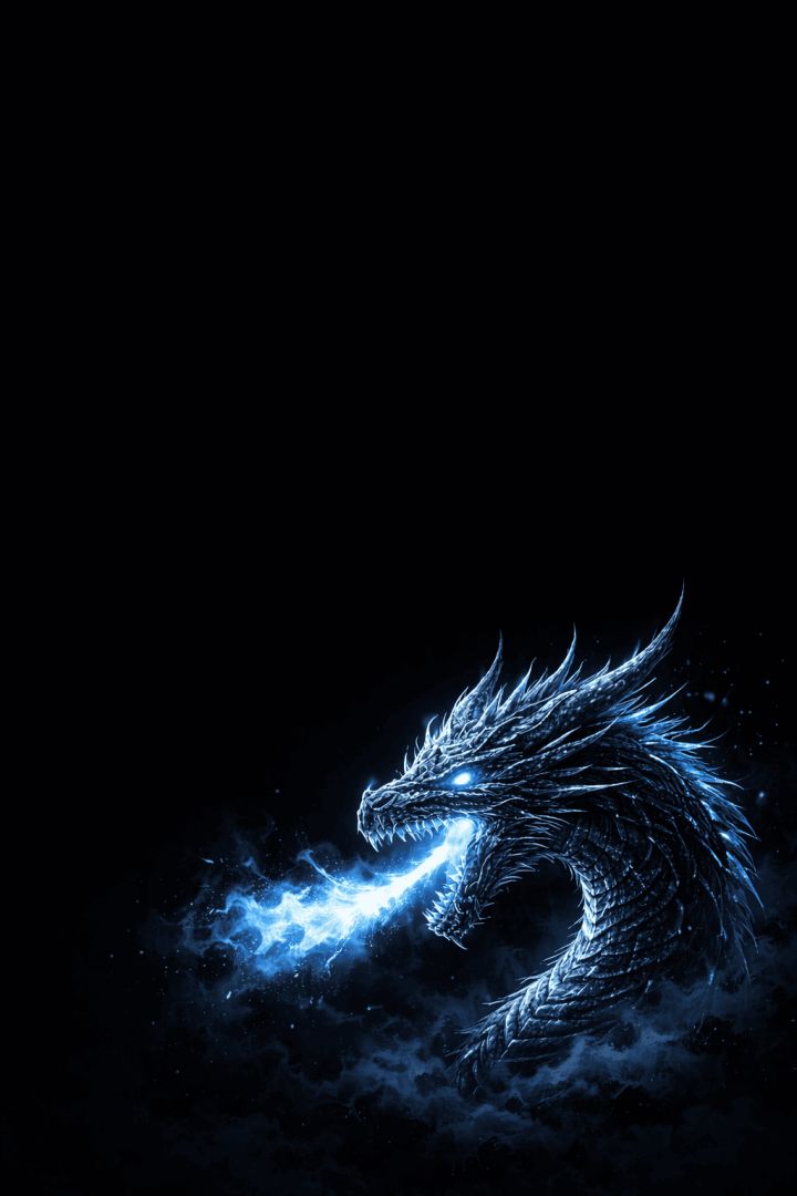 Icy dragon exhaling frozen breath mythic creature wallpaper