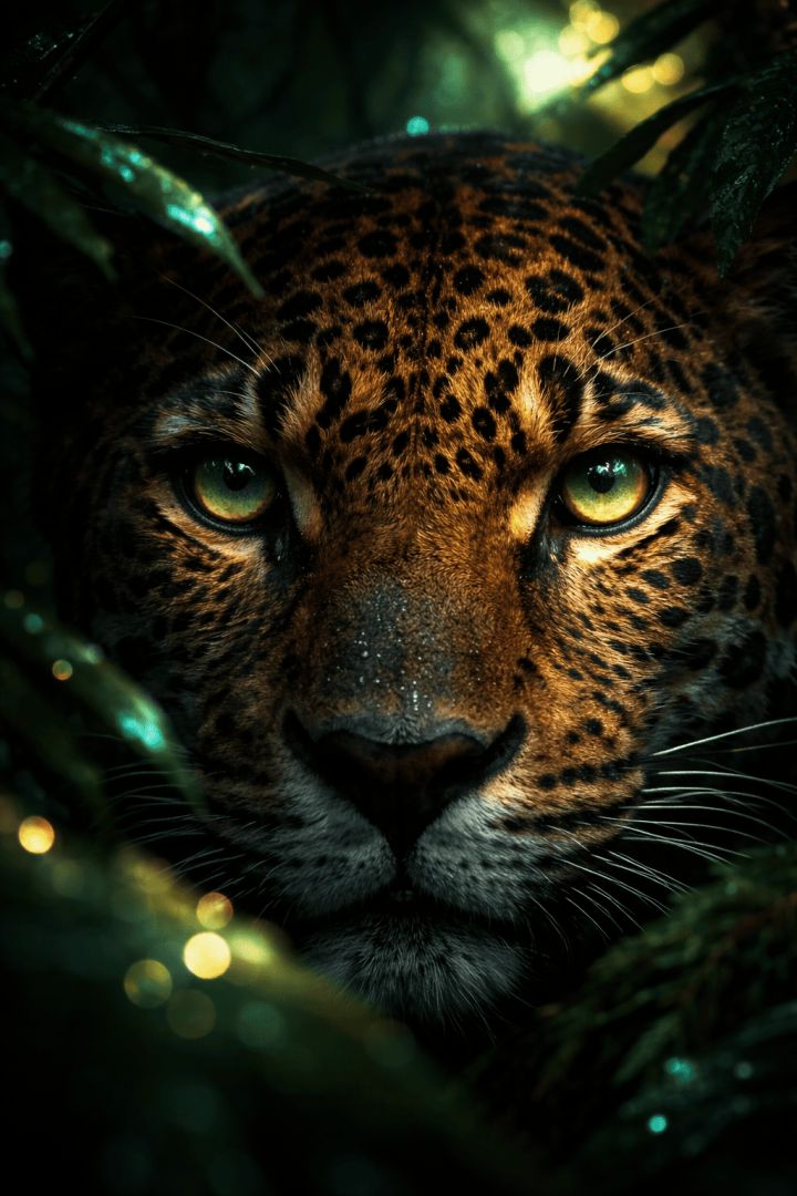 Jaguar's gaze in glowing jungle wild wallpaper