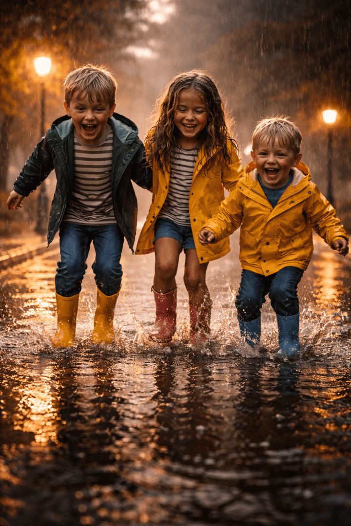 Jumping in the rainy puddle rain wallpaper
