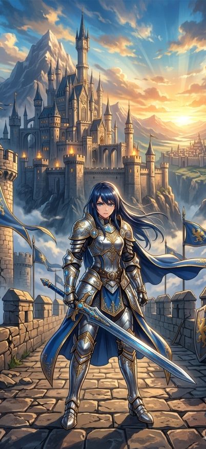 knight in shining armor before castle anime wallpaper