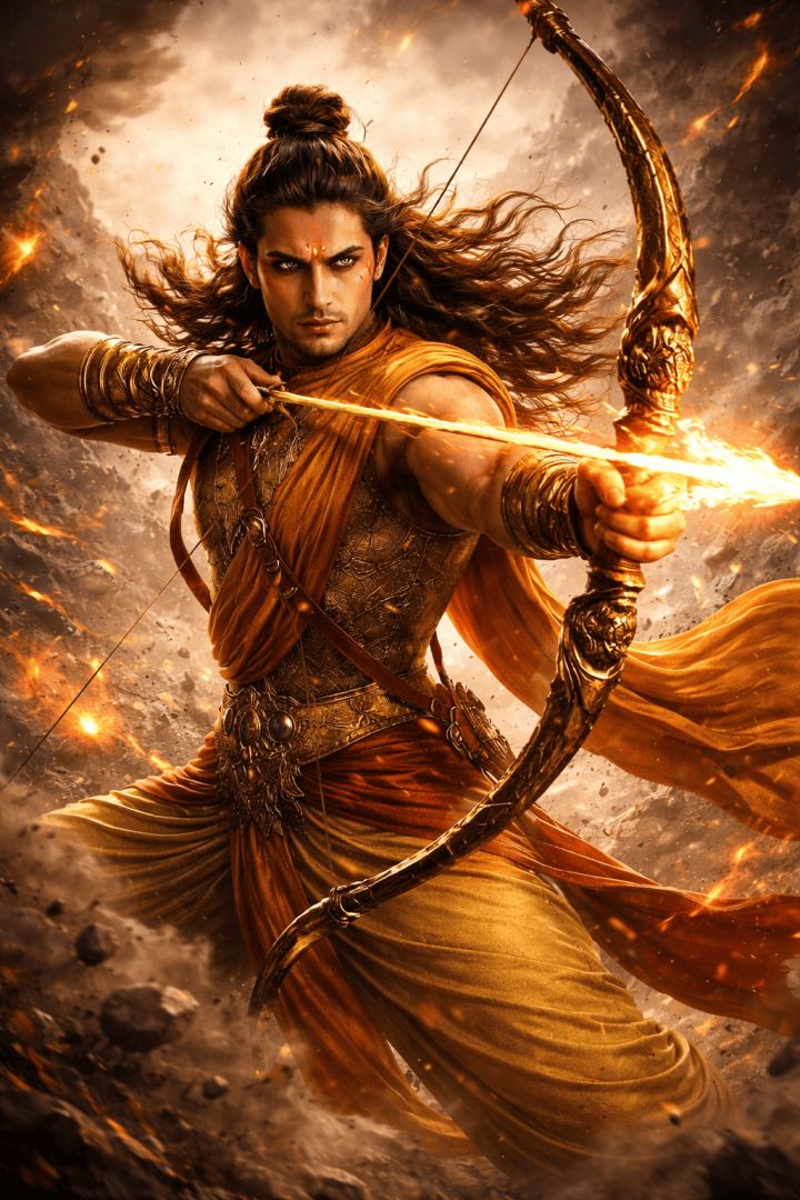 Lord Ram in fiery battle stance god wallpaper
