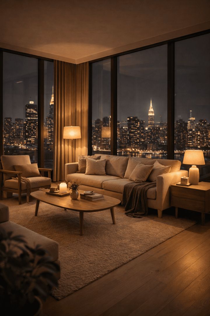 Luxurious penthouse with city view calm wallpaper
