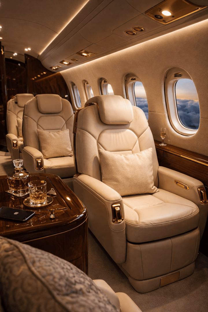 Luxurious private jet interior at night luxurious life wallpaper