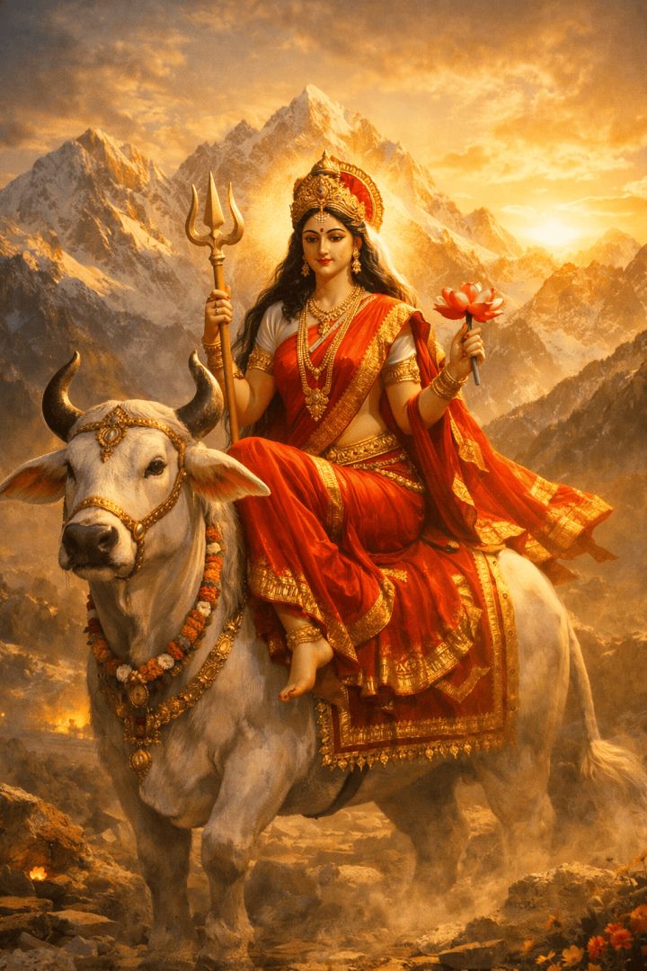Maa Shailputri at sunrise in Himalayas god wallpaper