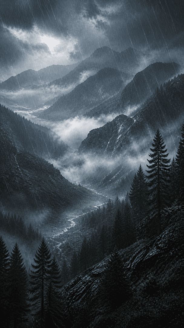 Misty storm in mountain valley nature wallpaper